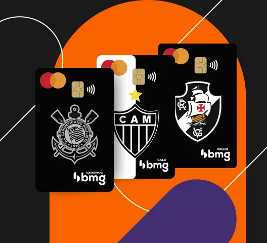 Illustração com os cartões de crédito do Corinthians, Atlético mineiro e vasco da gama.